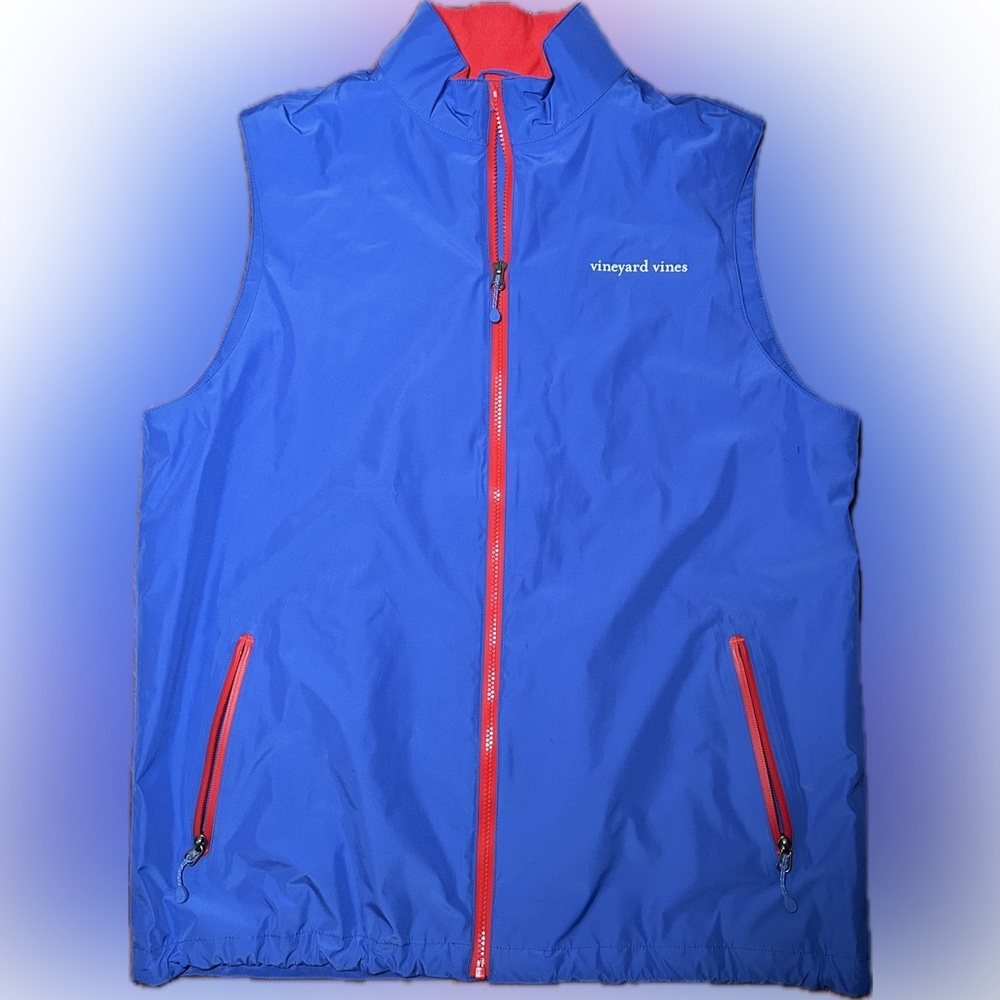 Vineyard Vines Men’s Preppy Blue Orange Lightweight Golf Shell Vest Jacket M